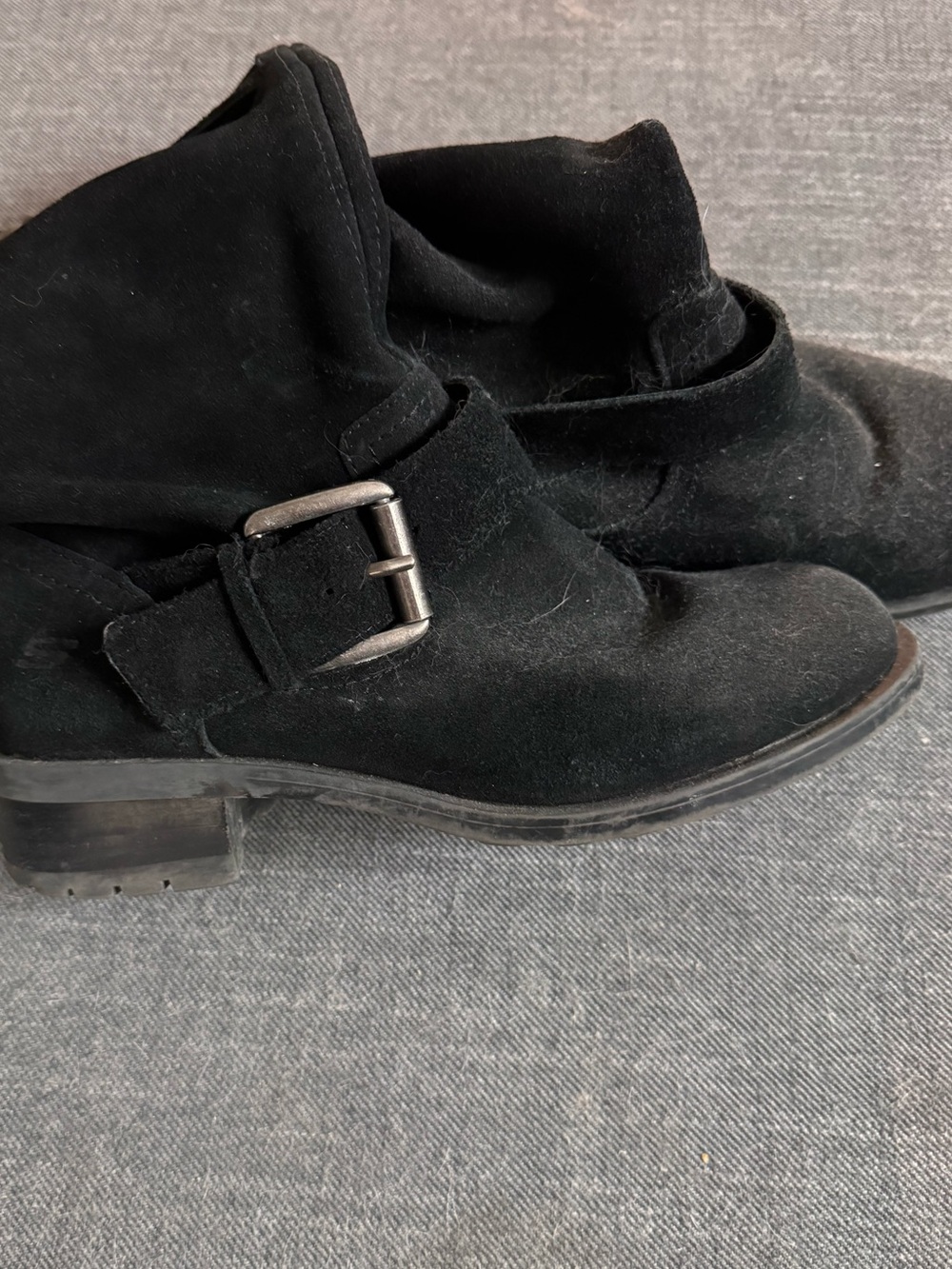 Skechers Black Suede Ankle Booties with Buckle Accent
